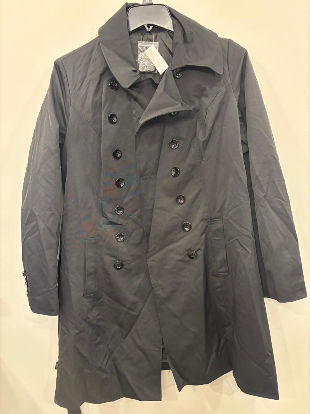 New York & Company Black Trench Coat Belted Jacket Size L #A49